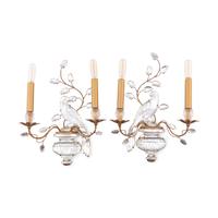A Pair of Gilt Metal and Rock Crystal Two-Light Sconces