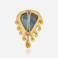 A Yellow Gold and Black Opal Pendant
