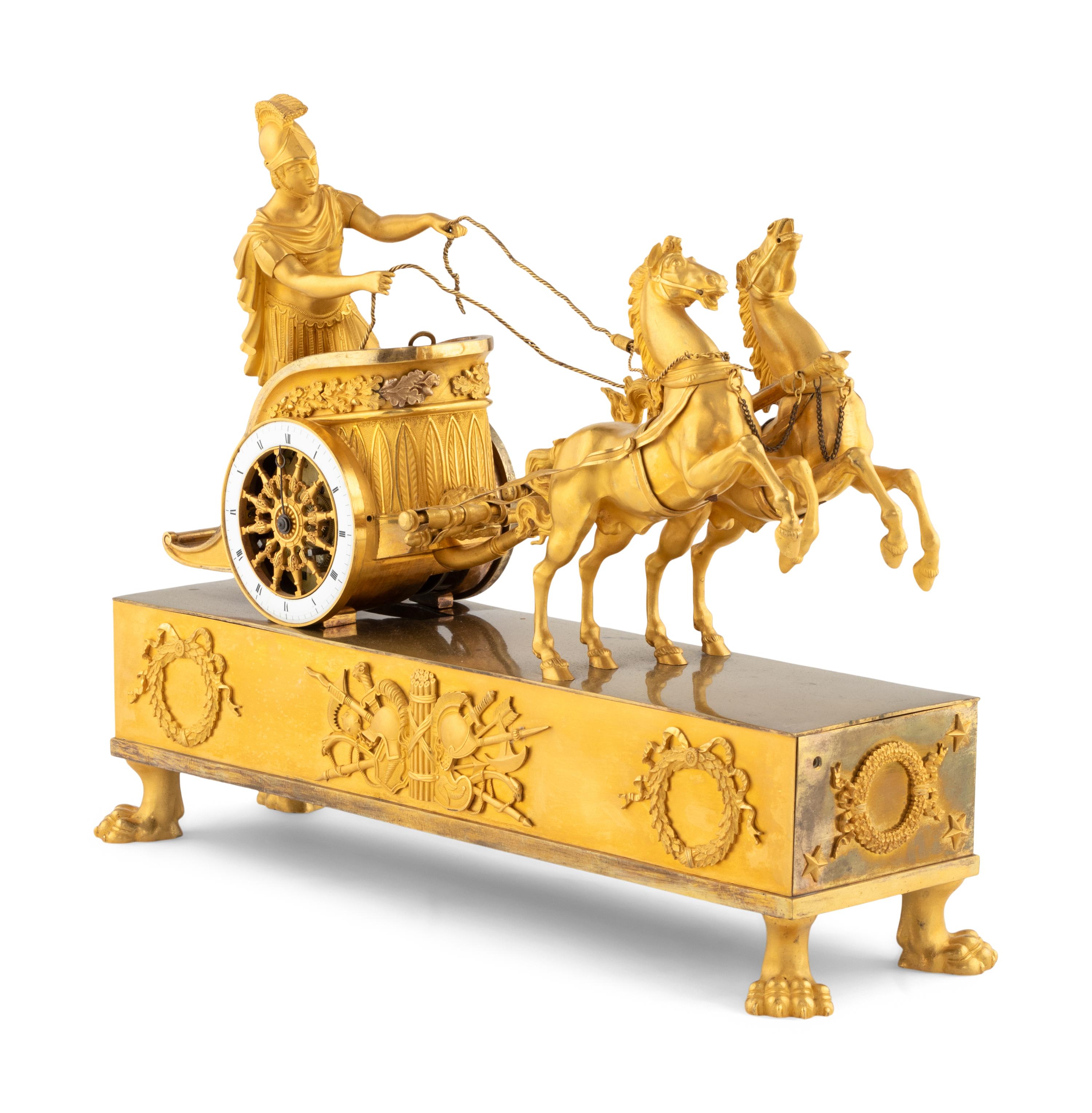 An Empire Gilt Bronze Figural Mantel Clock