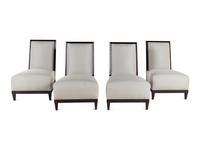 Four Donghia Black-Painted Slipper Chairs and a Pair of Associated Low Tables