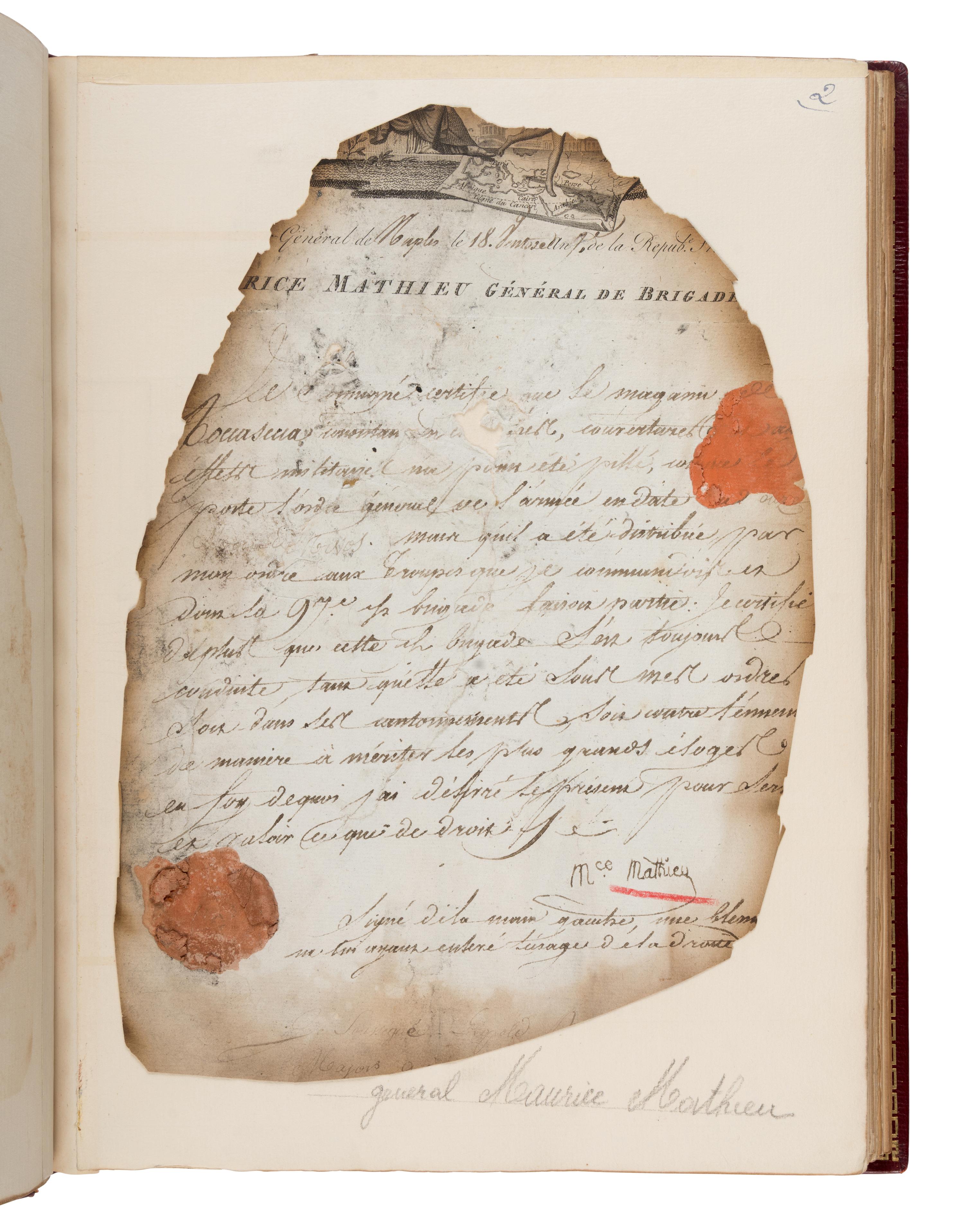 [Napoleon I (1769-1821), et al]. An archive of 123 signed documents, Paris, 1785-1818, salvaged from the 1871 fire at the Tuileries Palace.