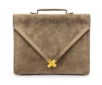 An Hermes Taupe Suede Briefcase, 13 x 10 1/2 x 1 inches.