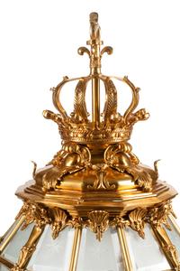 A Pair of Continental Gilt Bronze and Beveled Glass Hall Lanterns