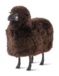 A Polished Cast Metal and Wool Model of a Sheep