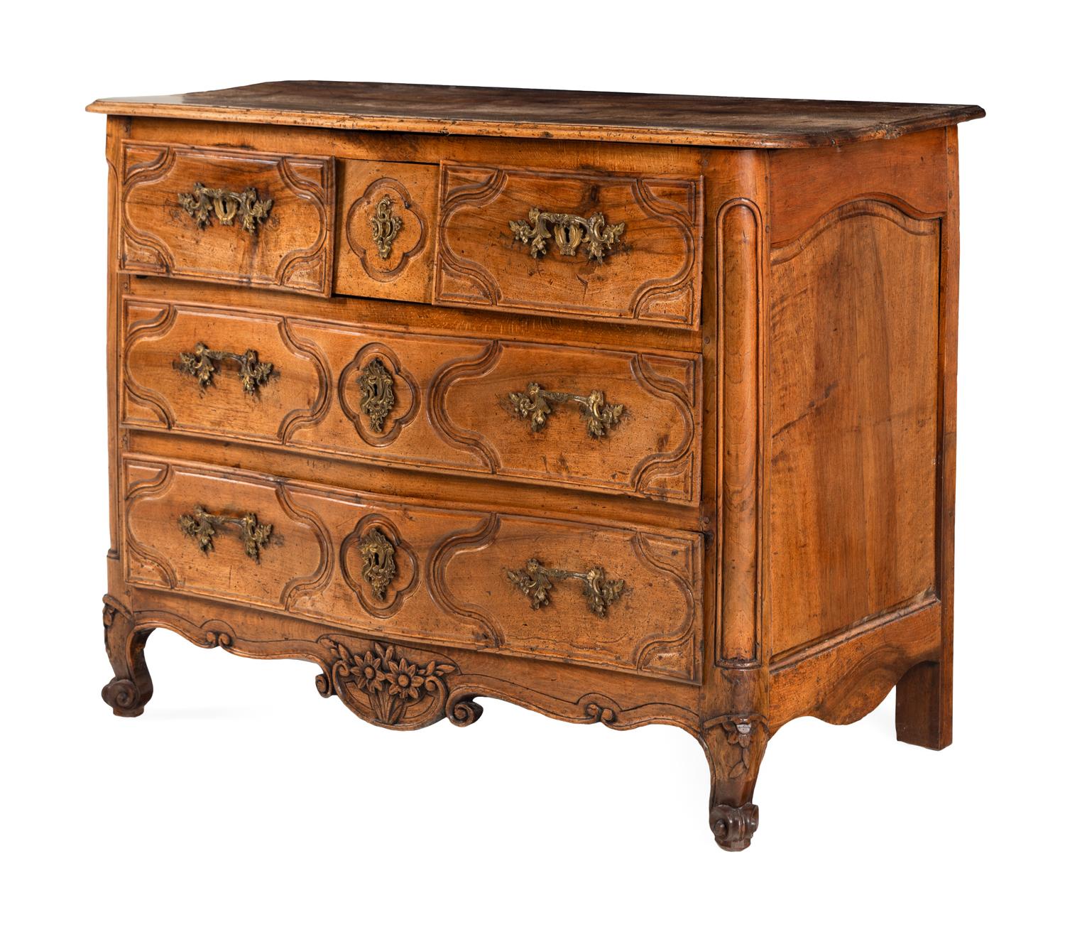 A French Provincial Walnut Serpentine Front Commode