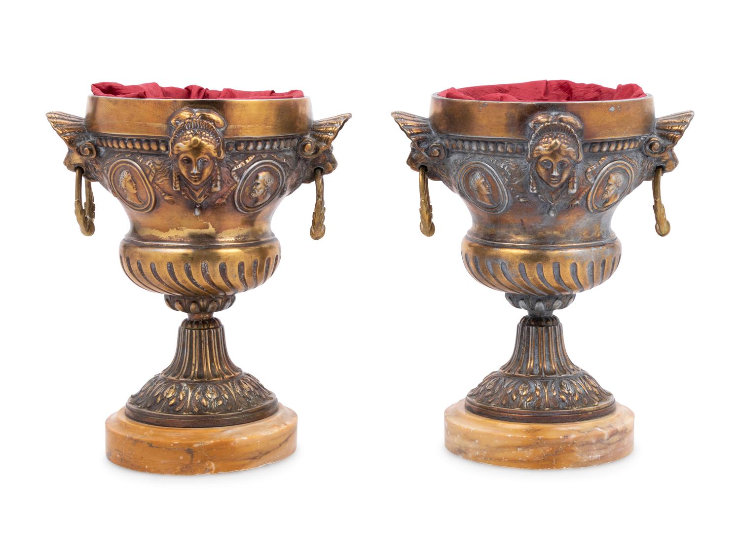 A Pair of Renaissance Revival Gilt Metal Handled Cups