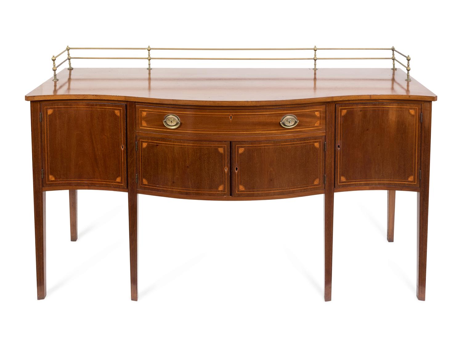 A George III Style Satinwood Inlaid Serpentine Sideboard — 19TH CENTURY