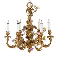 A French Gilt Bronze and Porcelain Mounted Chandelier