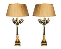 A Pair of Louis Philippe Gilt and Patinated Bronze Seven-Light Candelabra