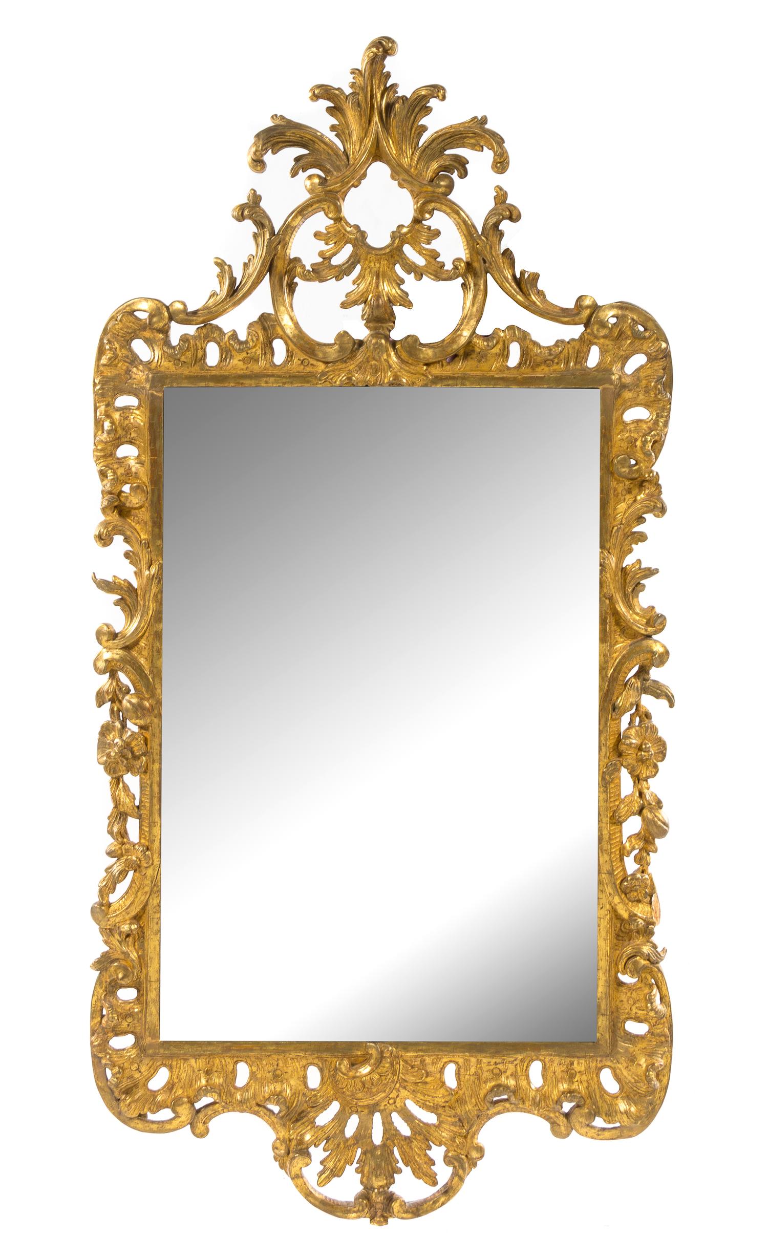 A George II Giltwood Mirror Height 50 1/4 x width 24 7/8 inches. — CIRCA 1765