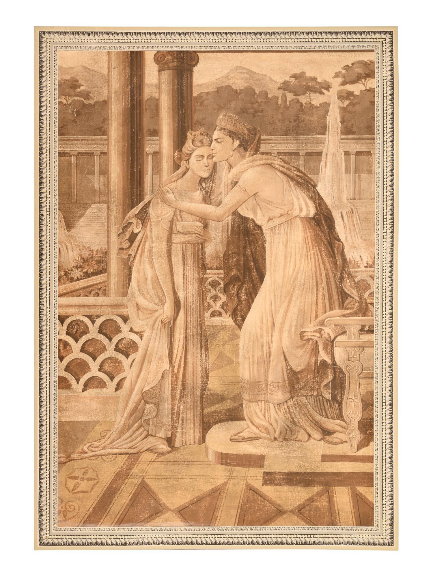 A French Painted Scenic Wallpaper Panel