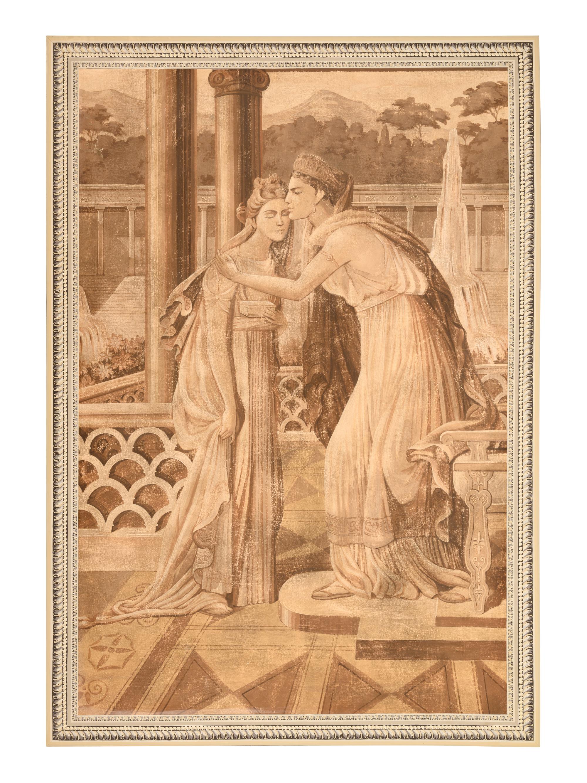 A French Painted Scenic Wallpaper Panel