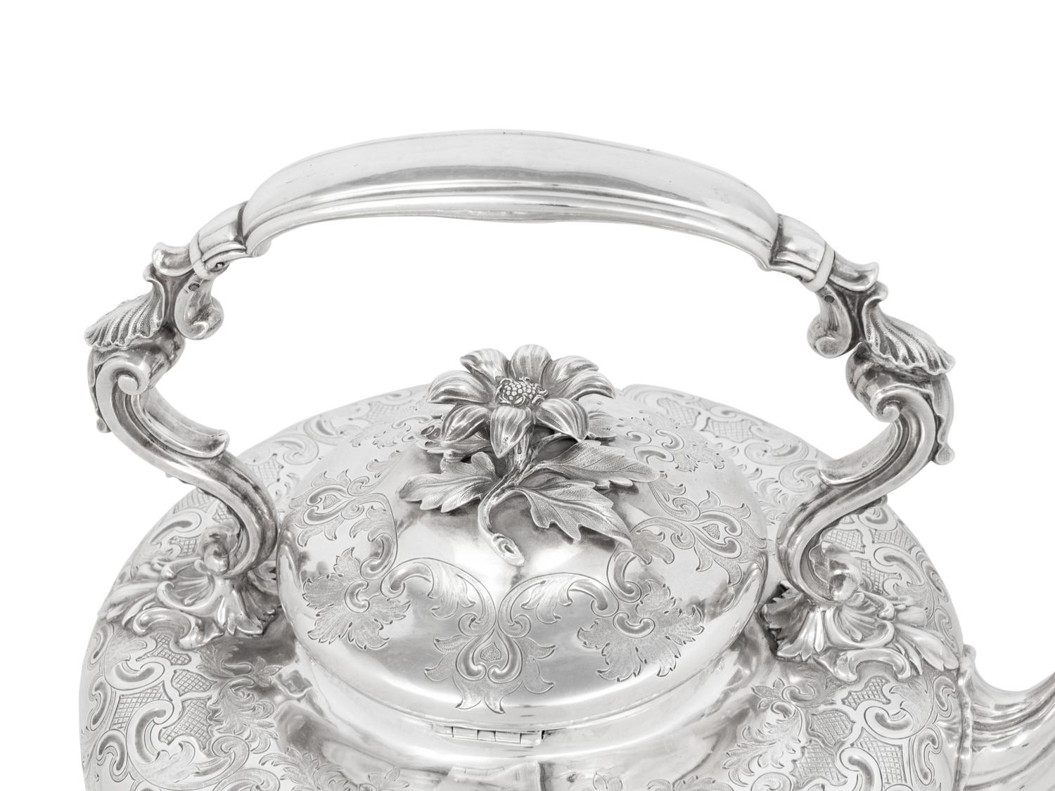 A Victorian Silver Hot Water Kettle on Stand