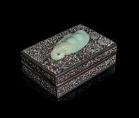 A Chinese Jade Inset Cinnabar Lacquer Rectangular Covered Box