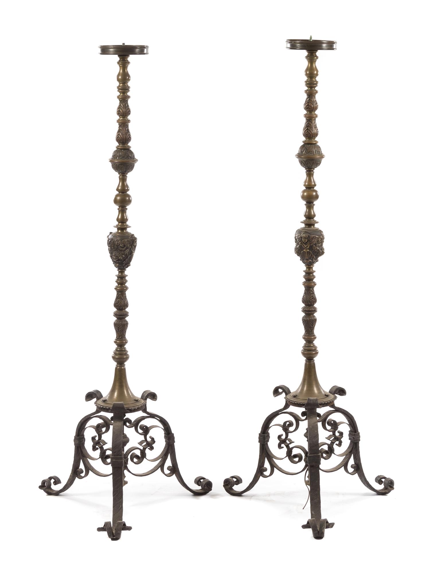 A Pair of Neoclassical Brass Torcheres Height 59 3/4 inches. — LATE 19TH CENTURY