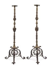 A Pair of Neoclassical Brass Torcheres Height 59 3/4 inches. — LATE 19TH CENTURY
