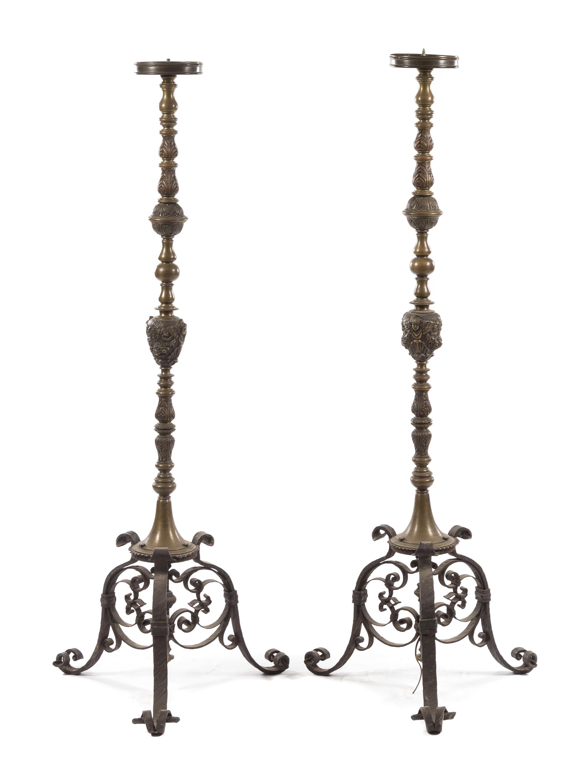A Pair of Neoclassical Brass Torcheres Height 59 3/4 inches. — LATE 19TH CENTURY