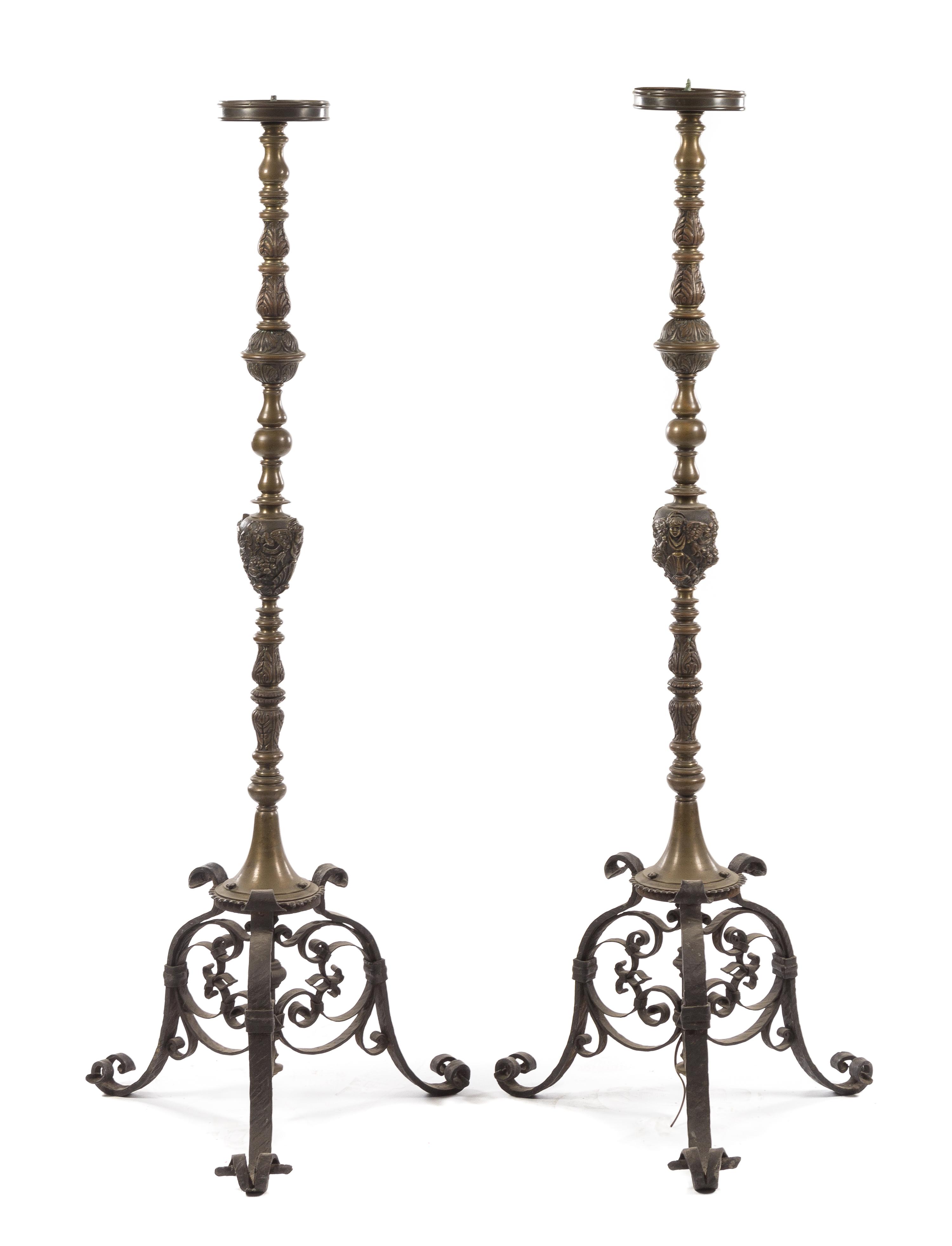 A Pair of Neoclassical Brass Torcheres Height 59 3/4 inches. — LATE 19TH CENTURY