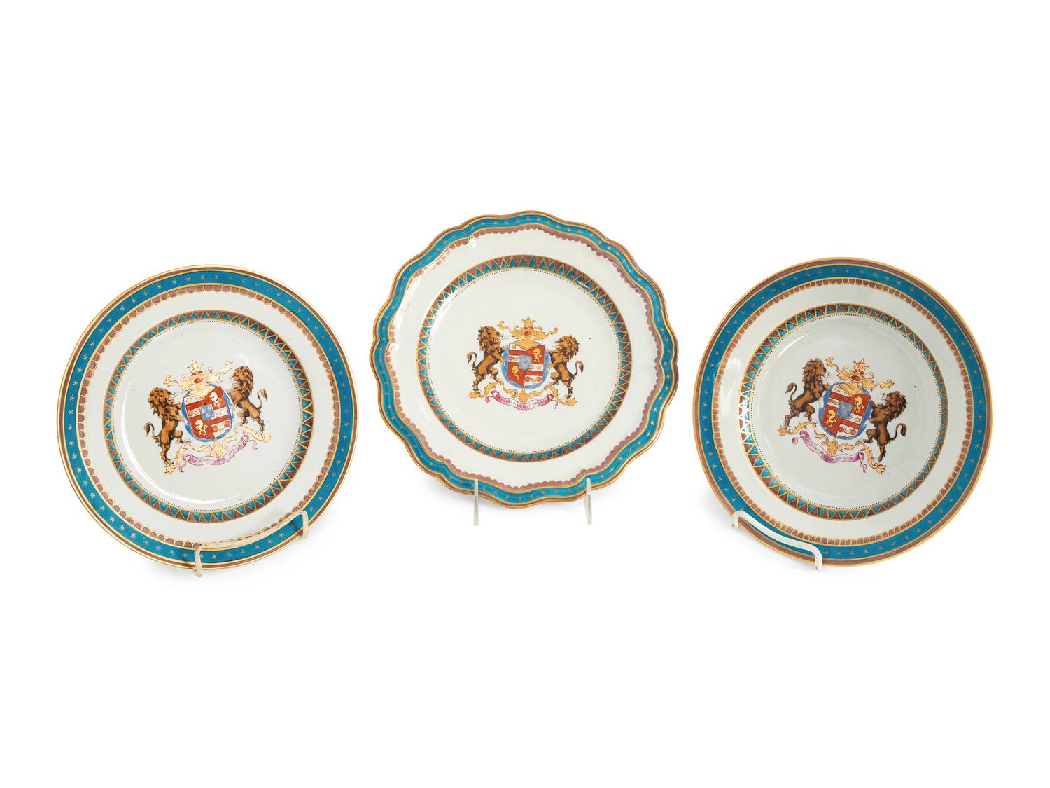 A Samson et Cie Parcel Gilt and Armorial Decorated Part Dinner Service