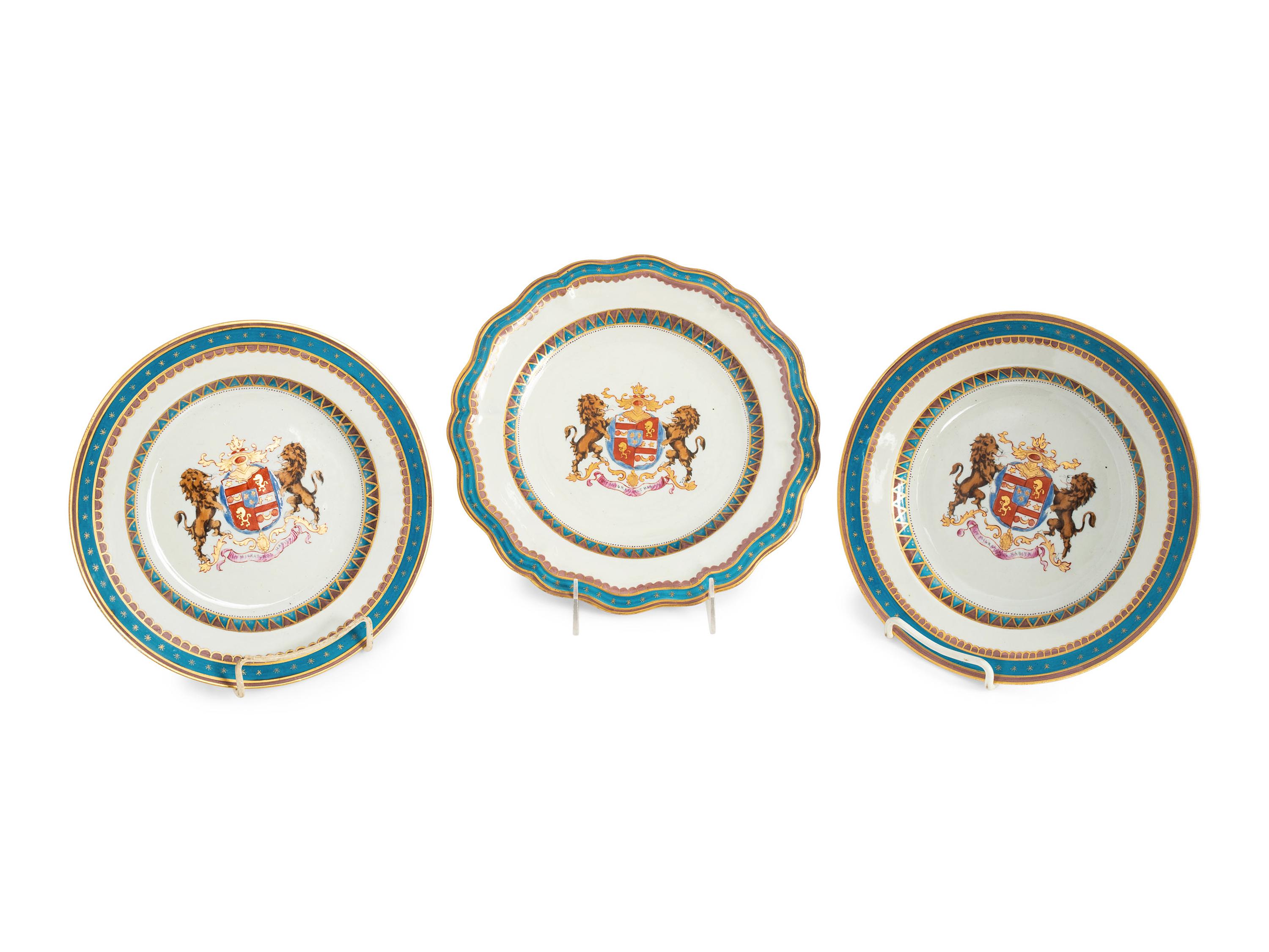 A Samson et Cie Parcel Gilt and Armorial Decorated Part Dinner Service