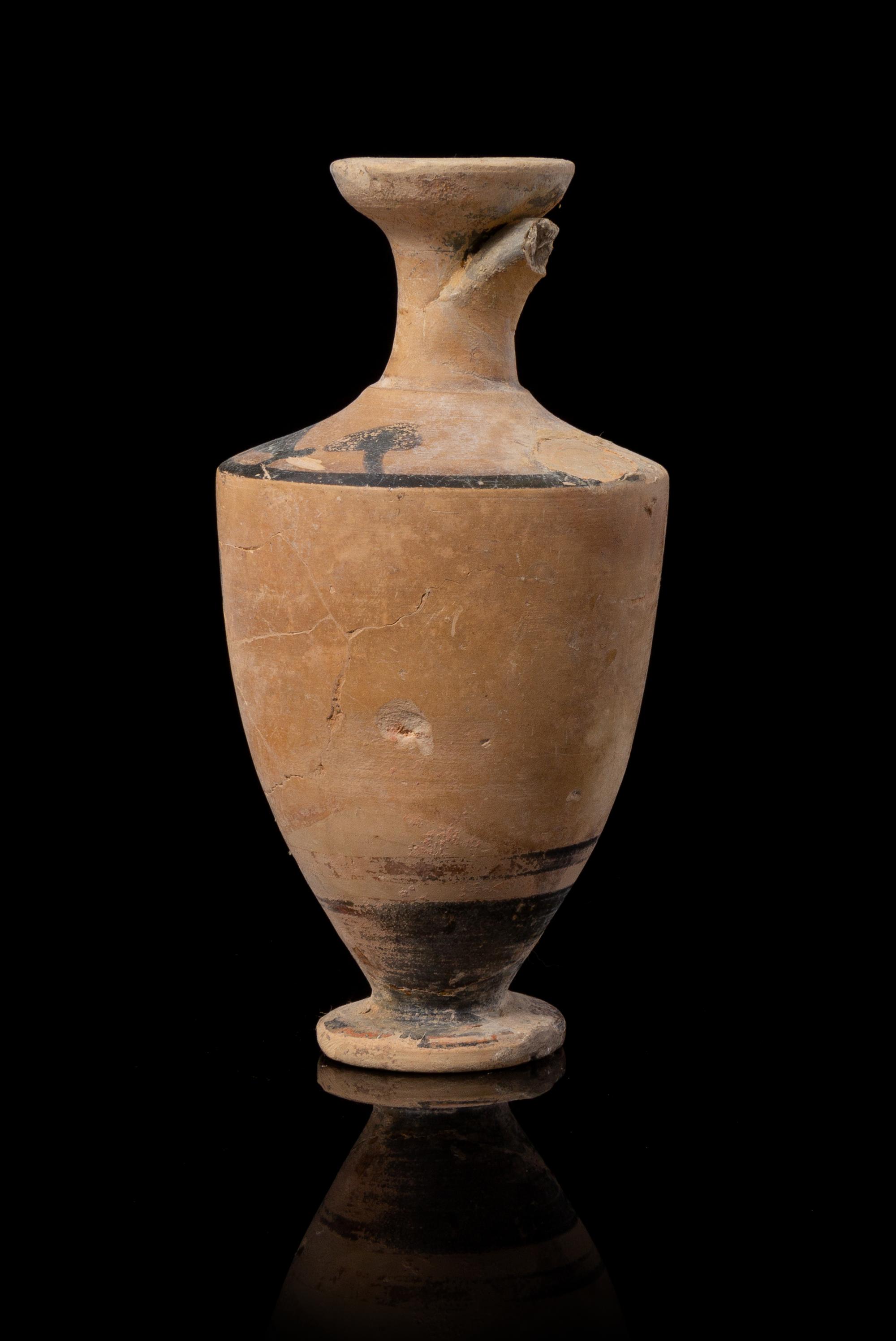 An Attic Black-Figured Lekythos Height 5 inches. — CIRCA 5TH CENTURY B.C.E.