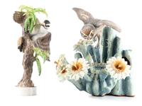 A Dorothy Doughty for Royal Worcester Porcelain Cactus Owl and Downey Woodpecker