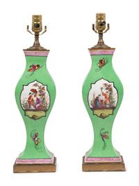 A Pair of Continental Porcelain Lamps in the Chinese Taste