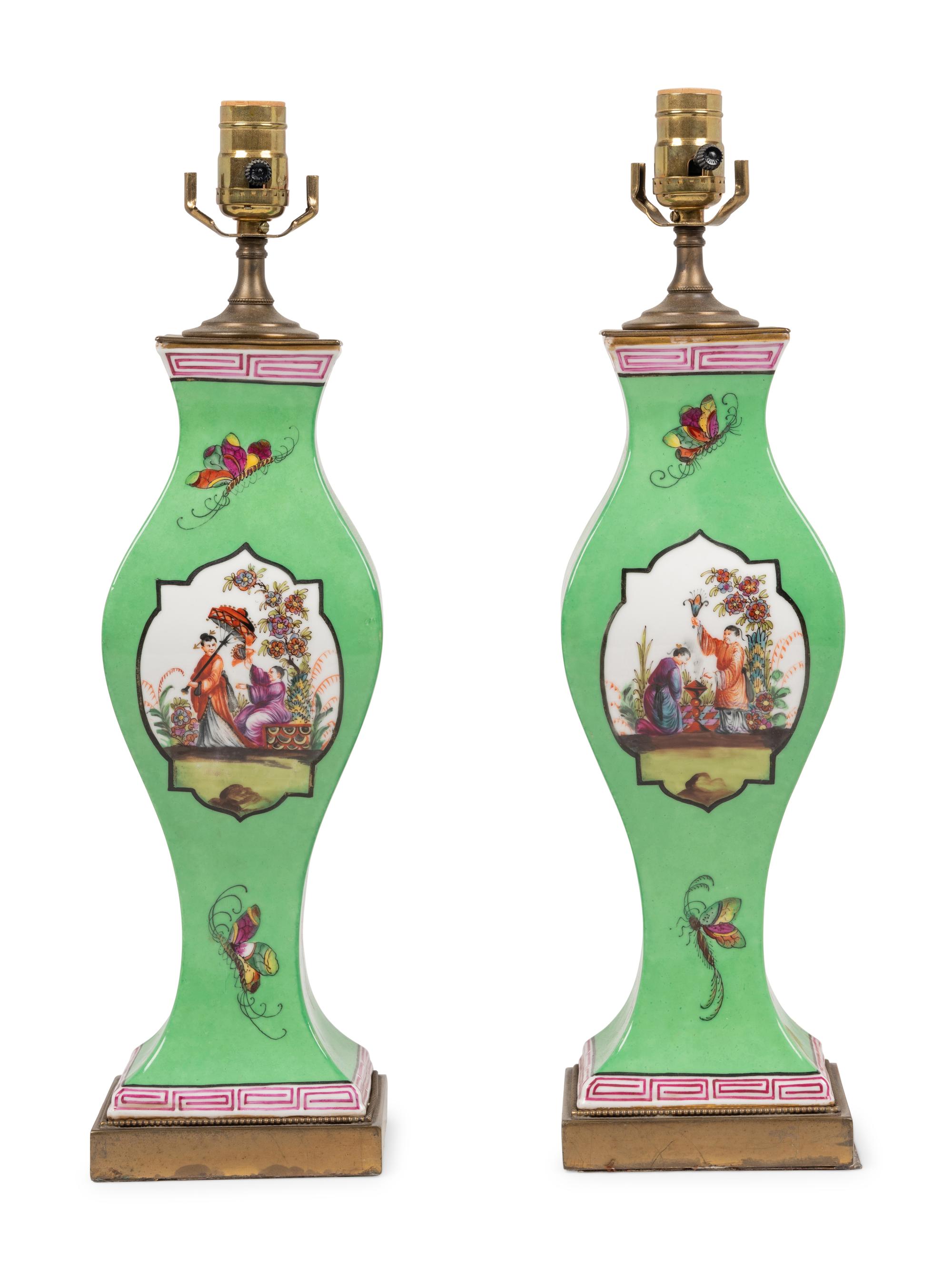 A Pair of Continental Porcelain Lamps in the Chinese Taste