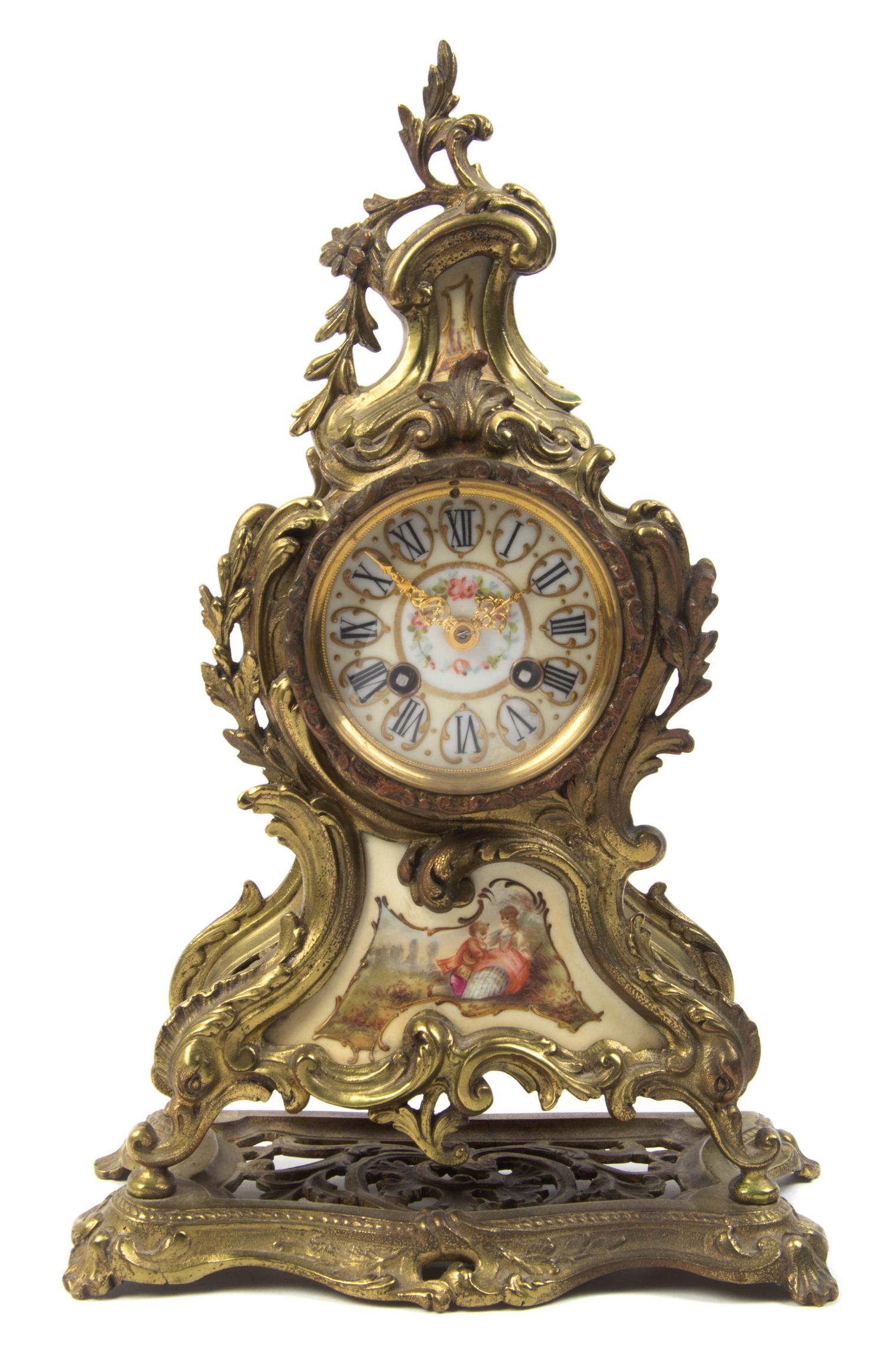 A Louis XV Style Gilt Bronze Mantel Clock, MOVEMENT BY L. MARTI, Height 14 1/2 inches. — MOVEMENT BY L. MARTI,