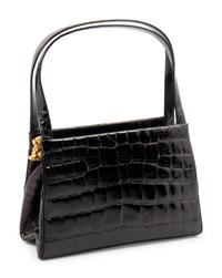 Judith Leiber Black Crocodile Handbag with Lion Release Clip
