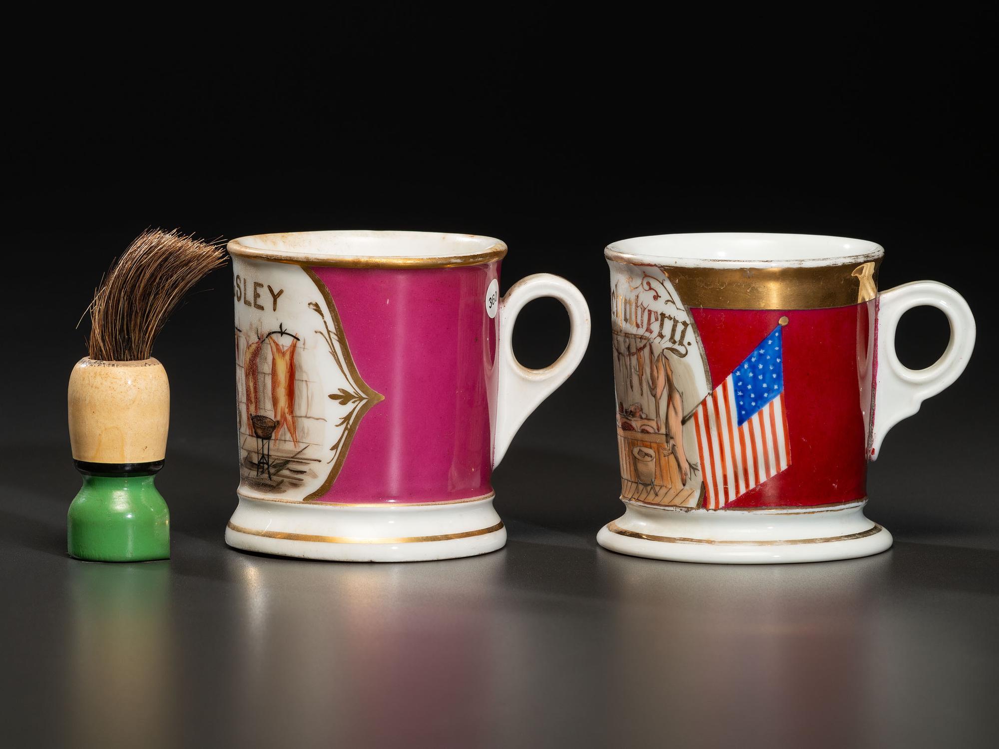 Two Butcher's Porcelain Occupational Shaving Mugs