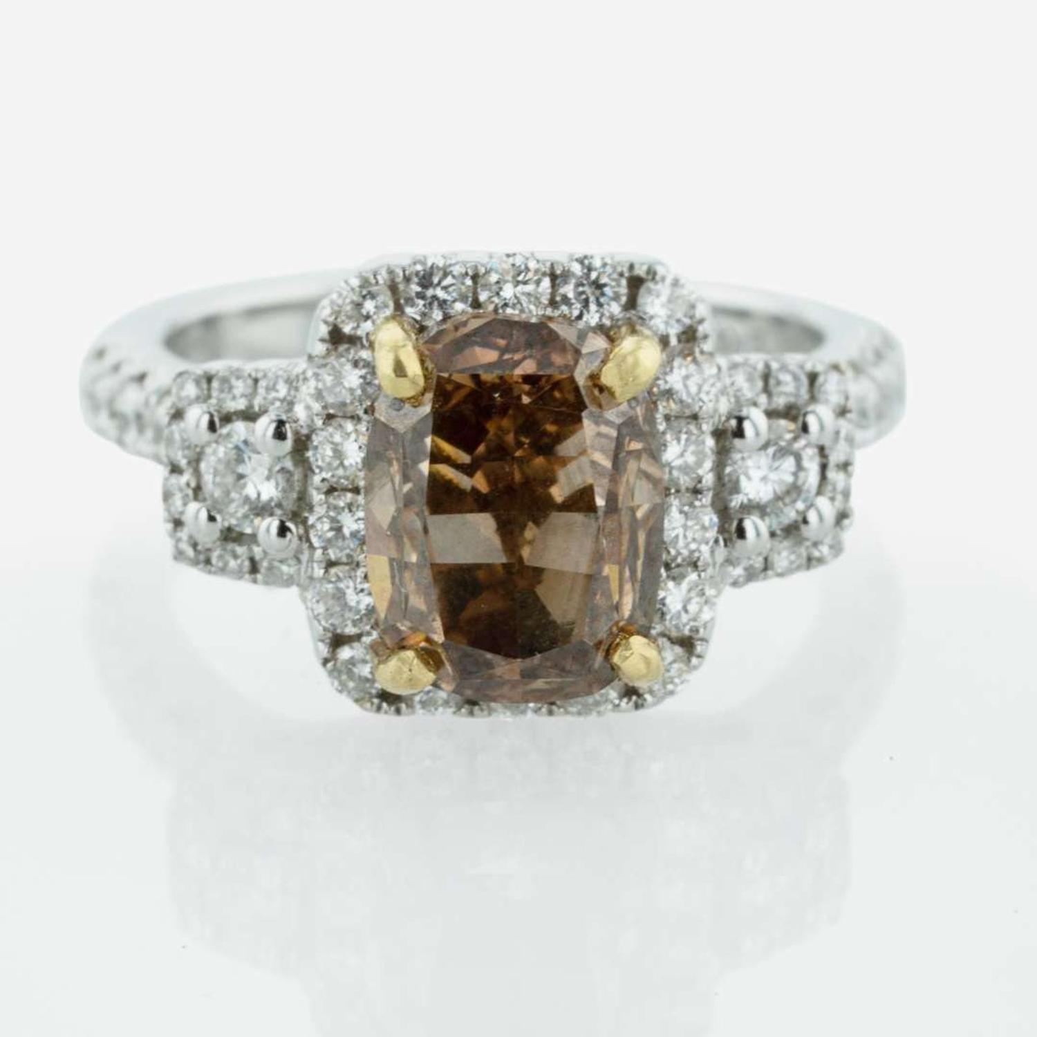 An 18K White Gold and Diamond Engagement Ring 2.64 Carat Colored Cushion-Cut Diamond, GIA Certified