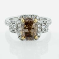 An 18K White Gold and Diamond Engagement Ring 2.64 Carat Colored Cushion-Cut Diamond, GIA Certified