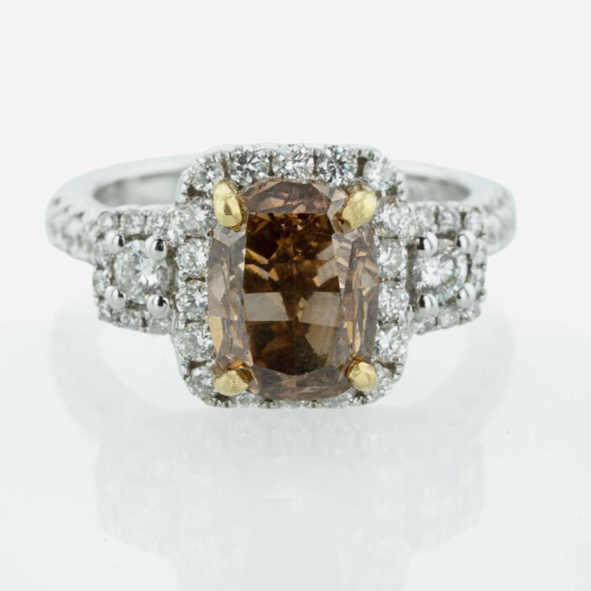 An 18K White Gold and Diamond Engagement Ring 2.64 Carat Colored Cushion-Cut Diamond, GIA Certified