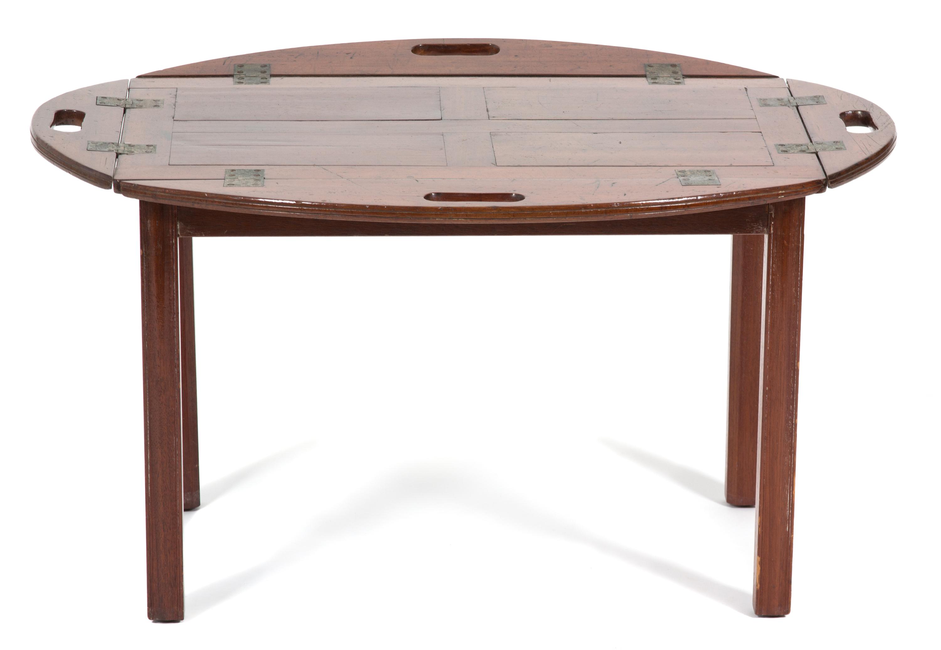 An English Mahogany Butler's Tray on Stand Height 17 3/4 x width 32 1/2 x depth 23 3/4 inches. — 19TH CENTURY