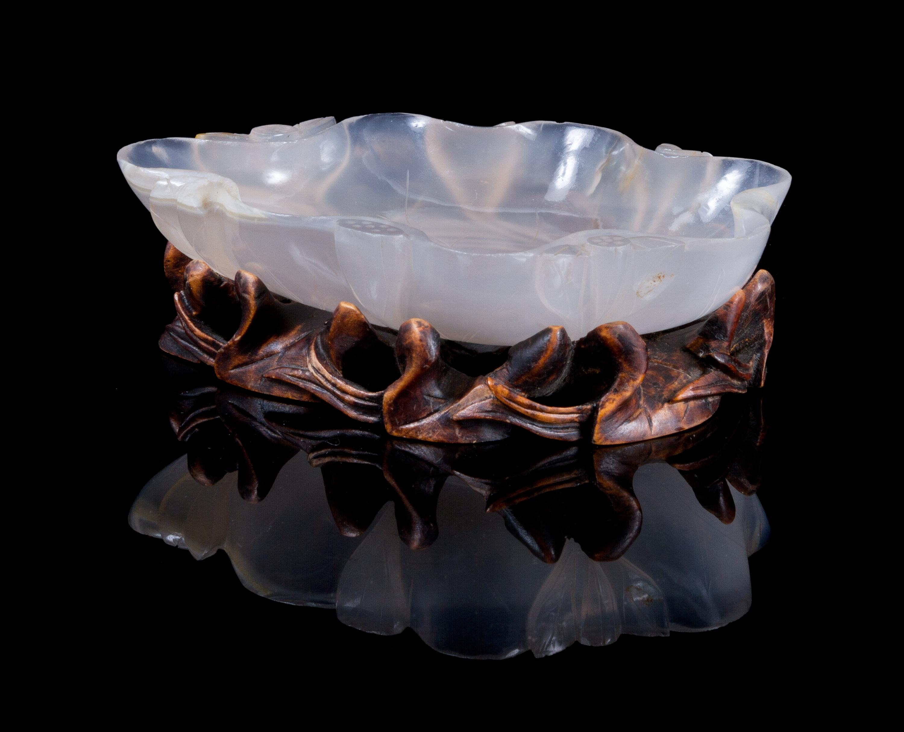 A Carved Agate Brush Washer Length 5 1/4 inches.