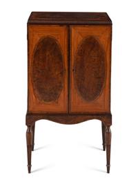 A George III Yew and Satinwood Collector's Cabinet on Stand