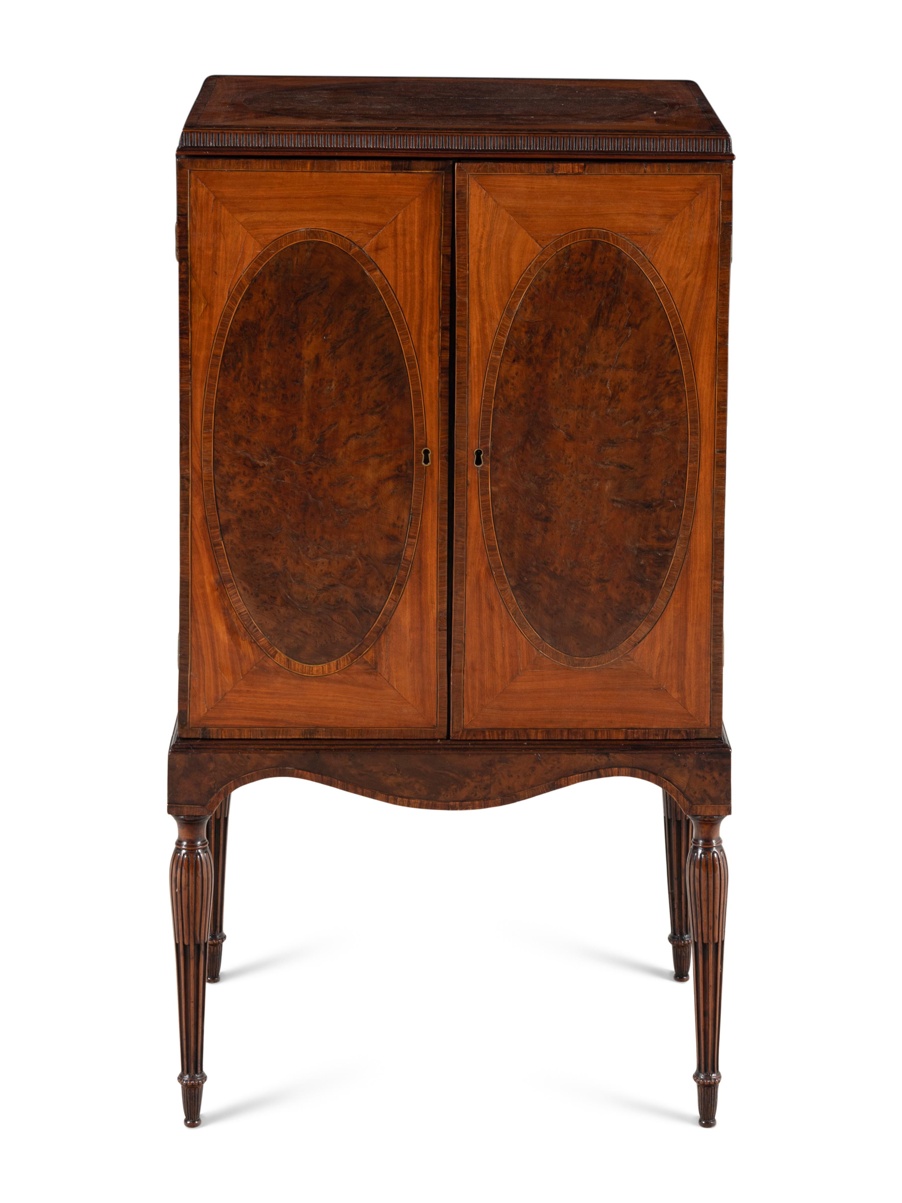 A George III Yew and Satinwood Collector's Cabinet on Stand