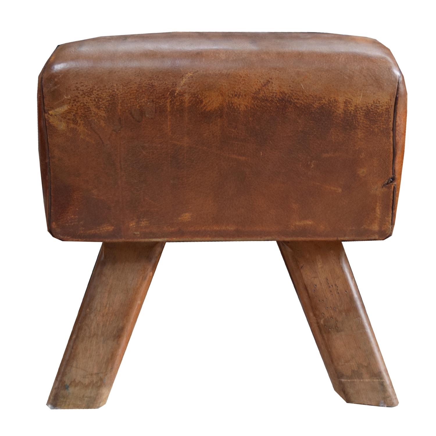 A Wood and Leather Pommel Horse Bench 22" W x 16" D x 22.5" H — Czech Republic, Circa 1930
