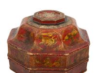 A Chinese Parcel Gilt Red Lacquer Octagonal Lidded Box