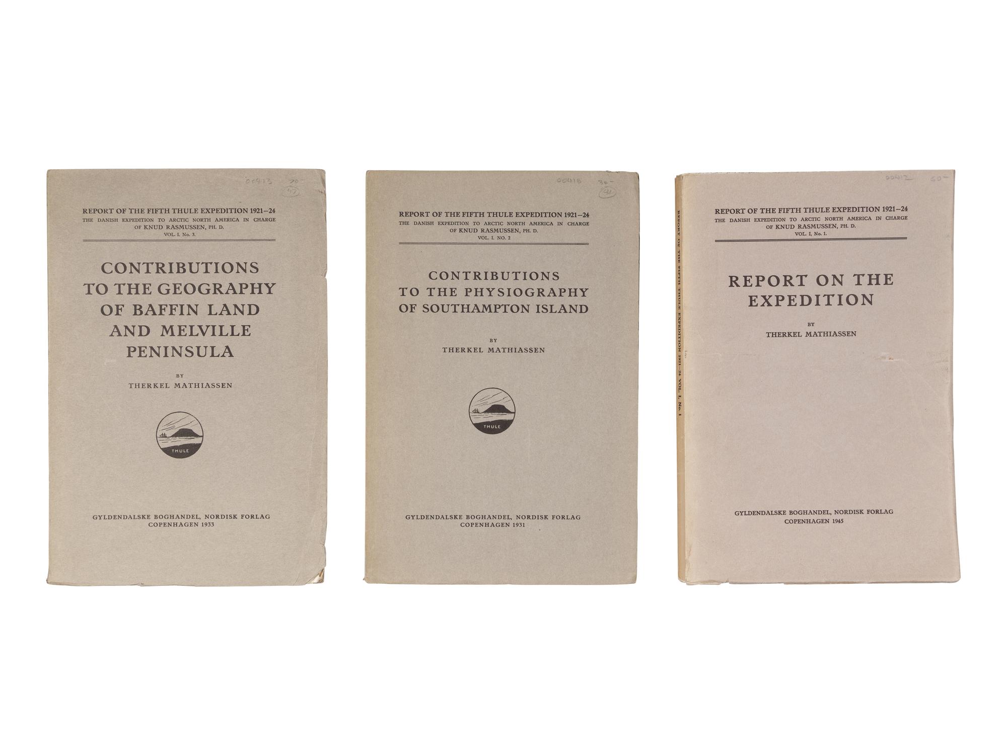 [THULE EXPEDITIONS]. A group of 3 works about the Fourth and Fifth Thule Expeditions (1919-1920 and 1921-1924, respectively), comprising: