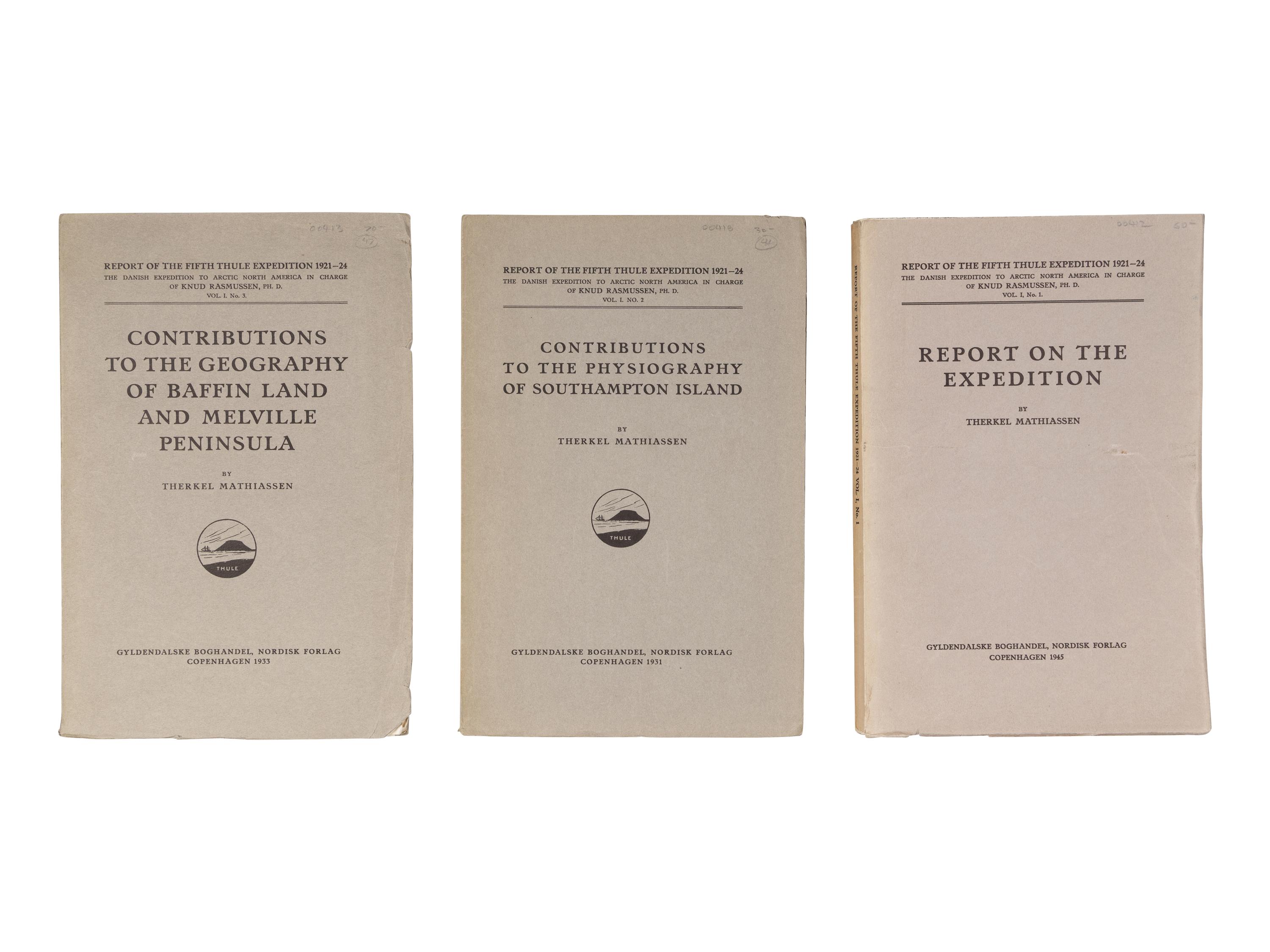 [THULE EXPEDITIONS]. A group of 3 works about the Fourth and Fifth Thule Expeditions (1919-1920 and 1921-1924, respectively), comprising: