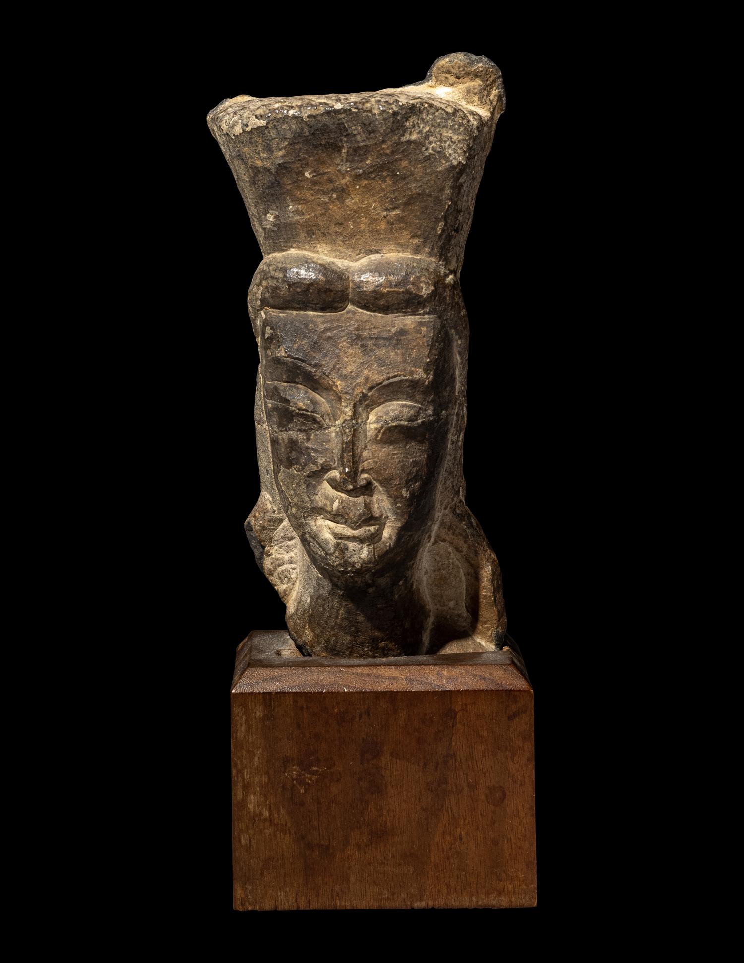 A Chinese Carved Greystone Fragment of a Bodhisattva from Longmen Grottoes