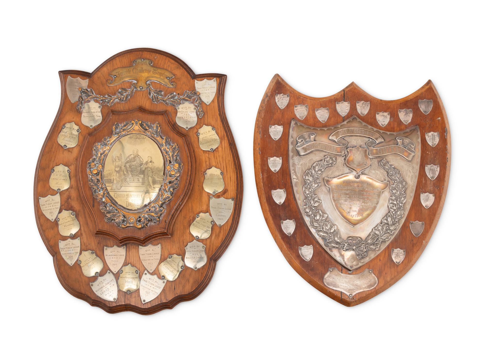Two English Shield-Trophy Plaques
