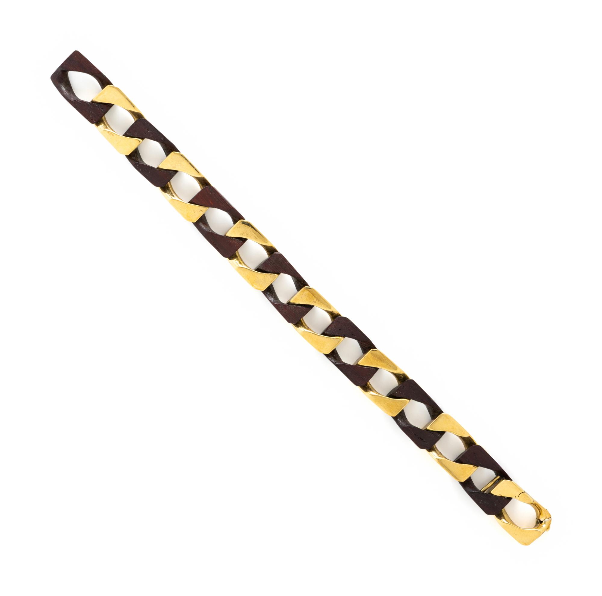 YELLOW GOLD AND WOOD BRACELET