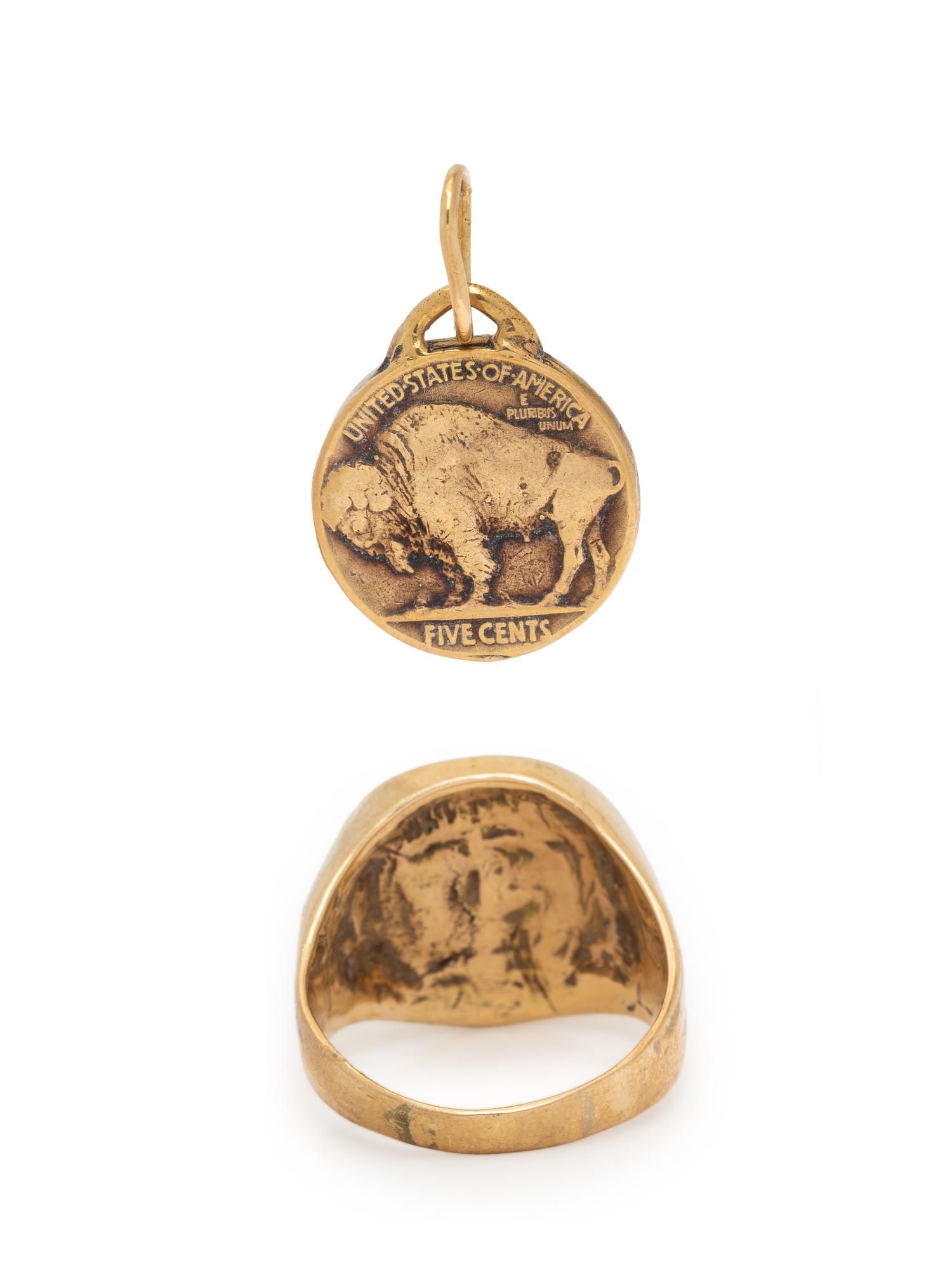 YELLOW GOLD BUFFALO NICKEL RING AND PENDANT