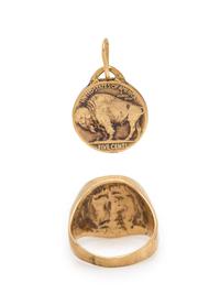 YELLOW GOLD BUFFALO NICKEL RING AND PENDANT
