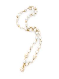 CULTURED BAROQUE PEARL, DIAMOND, PINK SAPPHIRE, AND YELLOW GOLD CONVERTIBLE NECKLACE AND PENDANTS