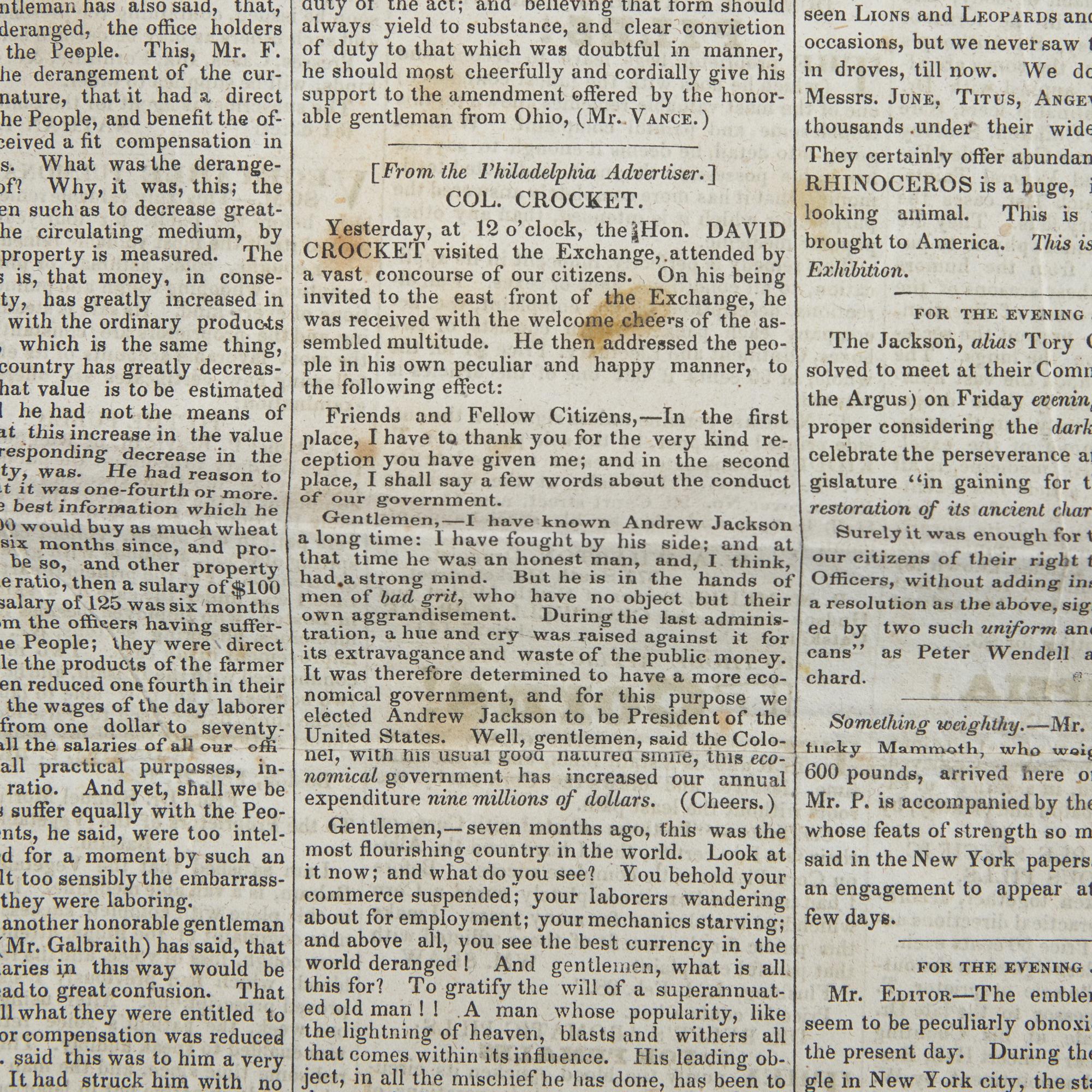 [Crockett, Davy] The First American Comic Book: Group of 2 Items Related to Davy Crockett, Including Likely the First Mention of Him in an American Magazine