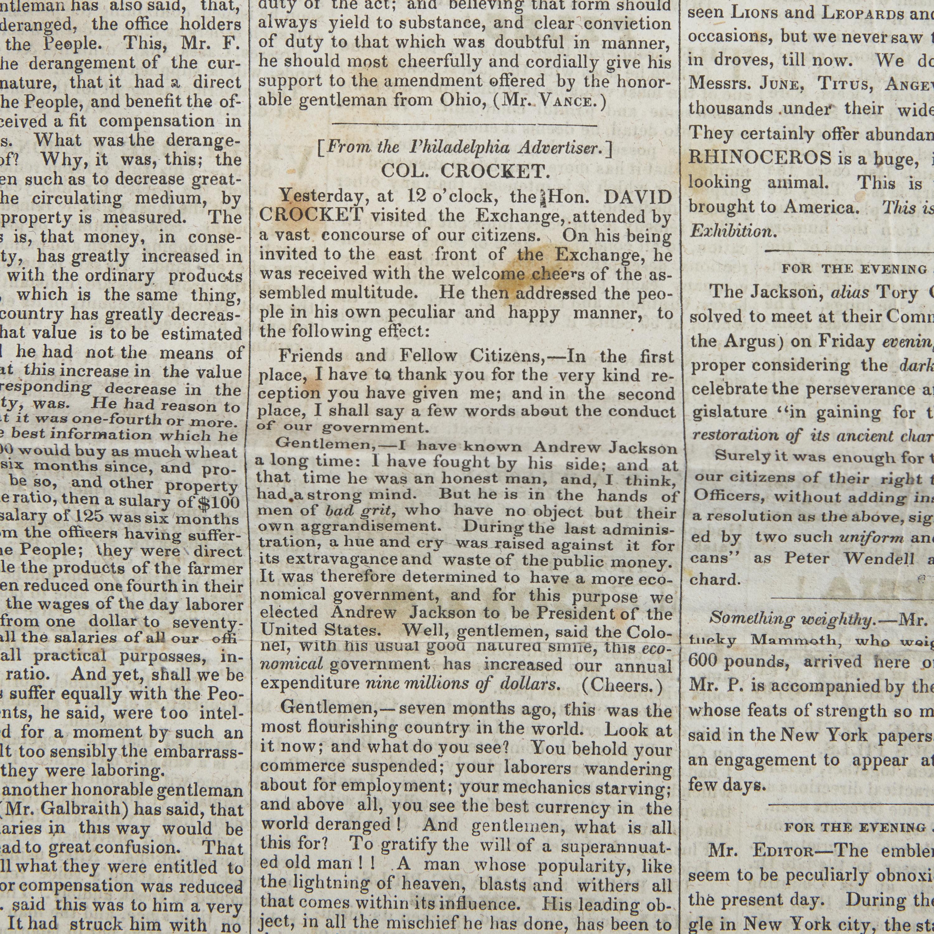 [Crockett, Davy] The First American Comic Book: Group of 2 Items Related to Davy Crockett, Including Likely the First Mention of Him in an American Magazine